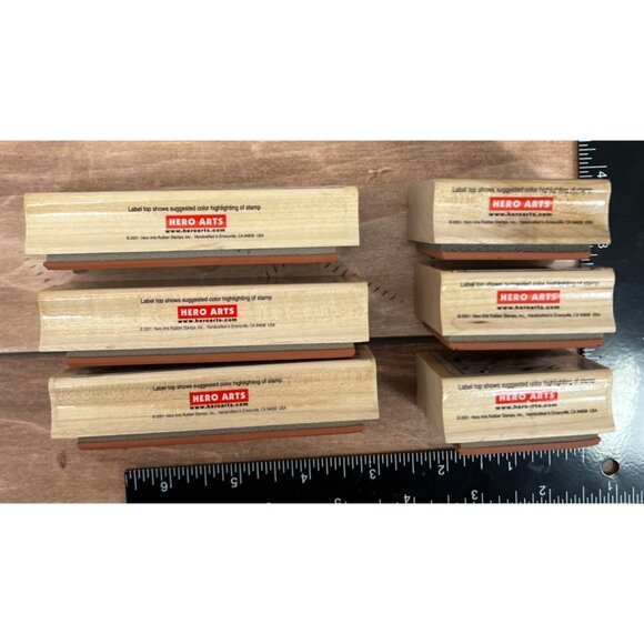 RARE Hero Arts Wood Mounted Rubber Stamp Set of 6 Poetic Prints - Picture 6 of 7